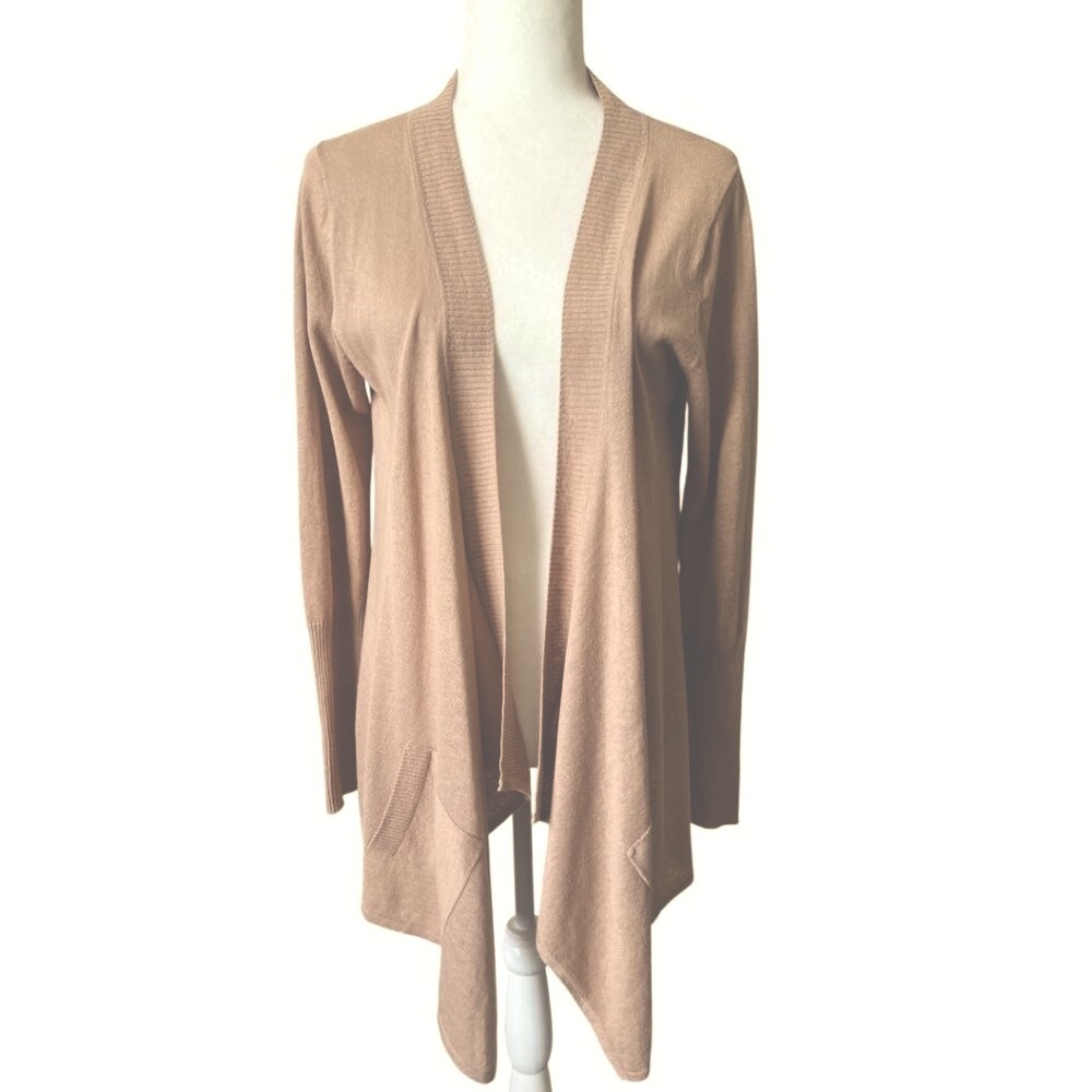 Pure Collection Tan Linen/Cotton Waterfall Hem Open Front Cardigan EU 38 | US 6